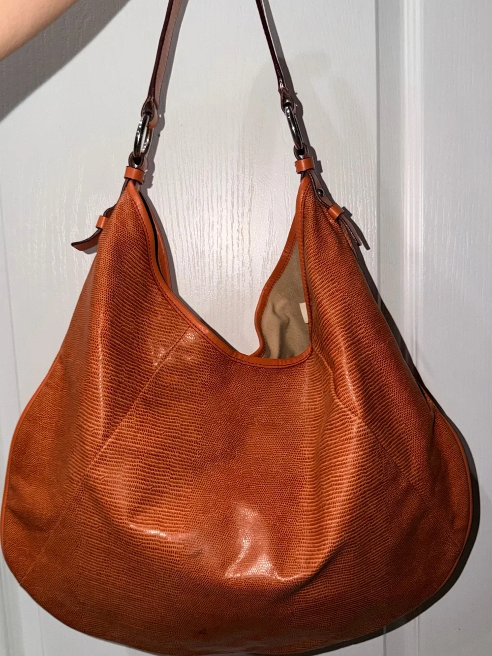 Banana Republic Lucia Lizard Orange Leather Oversized Hobo bag